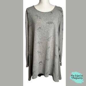 La Vie Lente Dinosaur Print Tunic Dress High Low Hem Long Sleeve 3XL